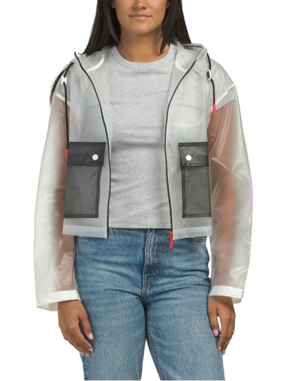 Hunter Translucent Hooded Trench Coat with Black Pocket Panels